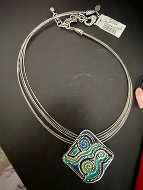 Chico's Silver Multi-Strand Necklace with Blue and Green Enamel Pendant